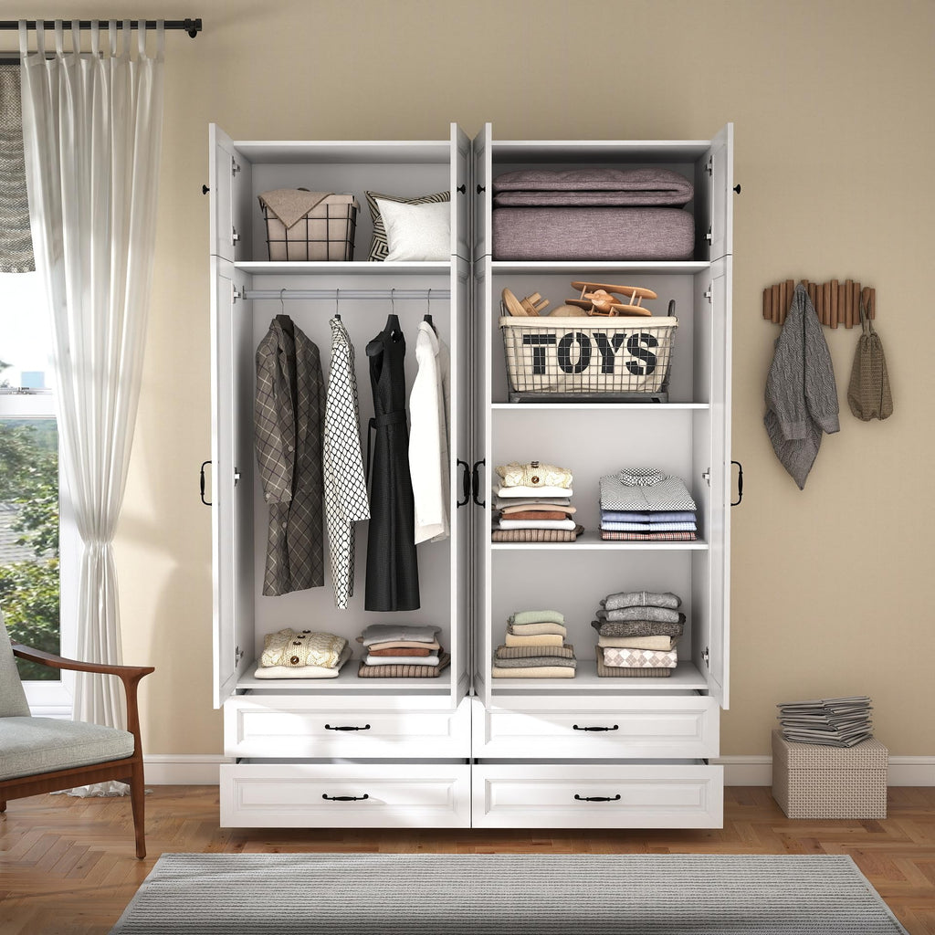 White Armoire Wardrobe Closet with 4 Drawers, 88" Tall x 63" Wide