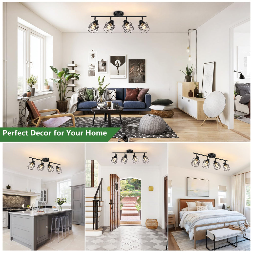 4-Lights Semi Flush Mount Ceiling Light, Adjustable Multi-Directional Light Fixtures, Rotatable Farmhouse Light
