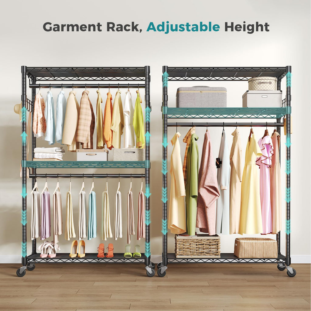Rolling Clothes Rack, Heavy Duty Garment Rack, 35 IN, Black