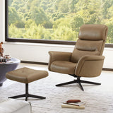 Modern Reclining Swivel Lounge Chair and Ottoman — Genuine Leather