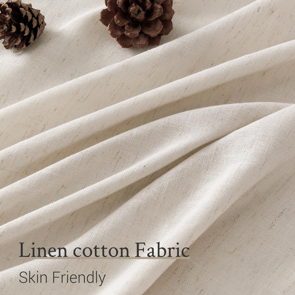 Oatmeal Beige Pinch Pleated Curtains 84 Inches Long 2 Panels Sets, Stone Washed Linen Earth Tone Decor Back Tab Boho