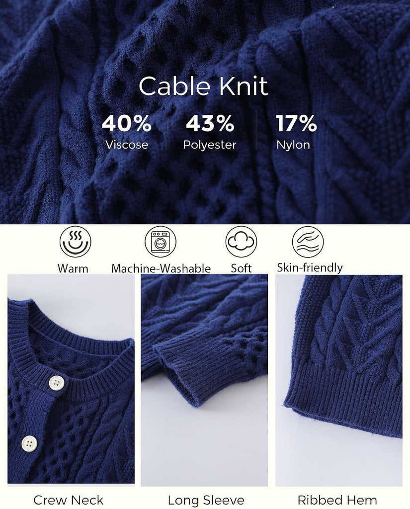 Cardigan Long Sleeve Chunky Cable Knit Cardigan for Girls Button Front Uniform School Sweater