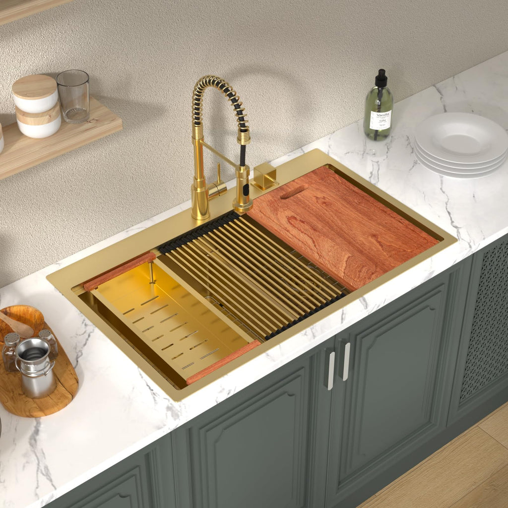 36 Inch Matte Gold Double Bowl Kitchen Sinks
