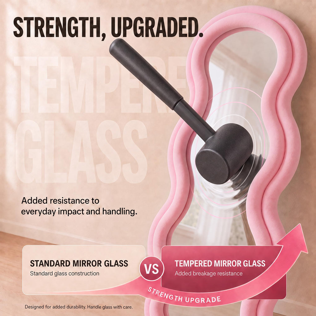 Full Length Mirror 63"x24", Irregular Wavy Mirrors, Wave Arched Floor Mirror, Wall Mirror Standing Hanging or Leaning