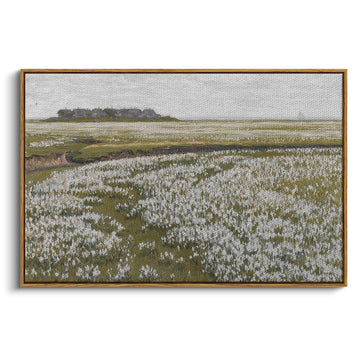 Framed Canvas Wall Art Vintage Decor, Classical Grassland Paintings Large Wall Art, Meadow Full of Flowers Wall