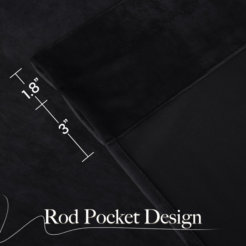 Black Velvet Blackout Curtains 96 inch Long 2 Panels