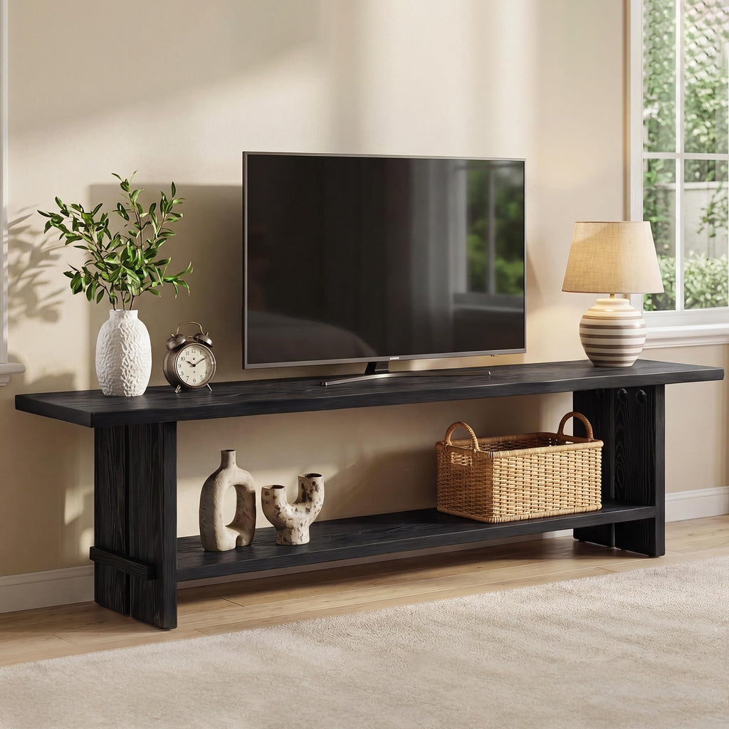 71" Solid Wood TV Stand for 55/65/75/85-Inch TV, 2-Tier TV Table