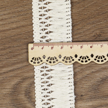 M/1.57 Inch Beige Vintage Knotted Cotton Fringe Tassels Trim, Boho Long Fringe Trim, Sewing Fringe Trim - 10 Yard 40m