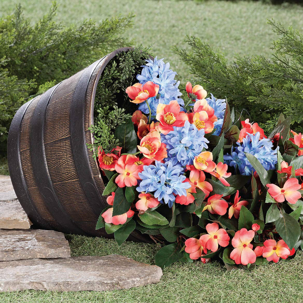 Wood-Look Barrel Planters, Lightweight Durable