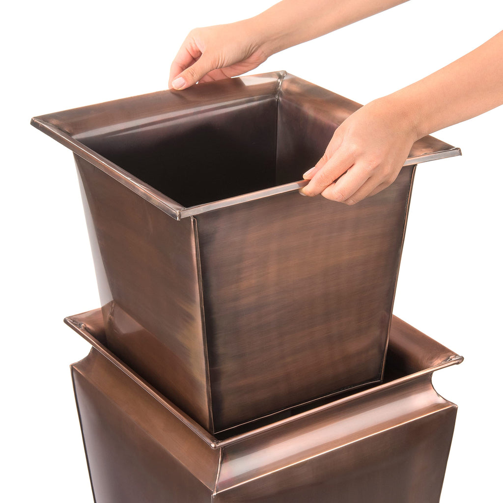 36 In Tall Square Planter, Antique Copper Finish