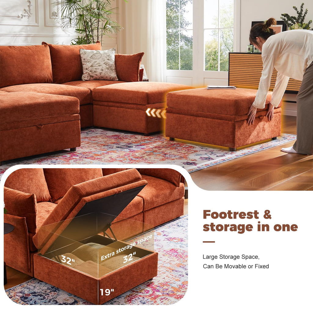 Luxury Modular Sectional Sofa, L-Shaped 3-Seat Couch with Storage Ottoman Deep Seat & Reversible Chaise Lounge