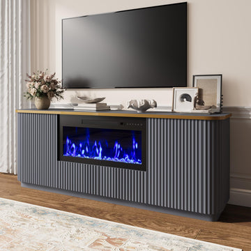 70" Fluted Fireplace TV Stand for TVs Up to 80", Modern Entertainment Center with 30" Crystal Electric Fireplace