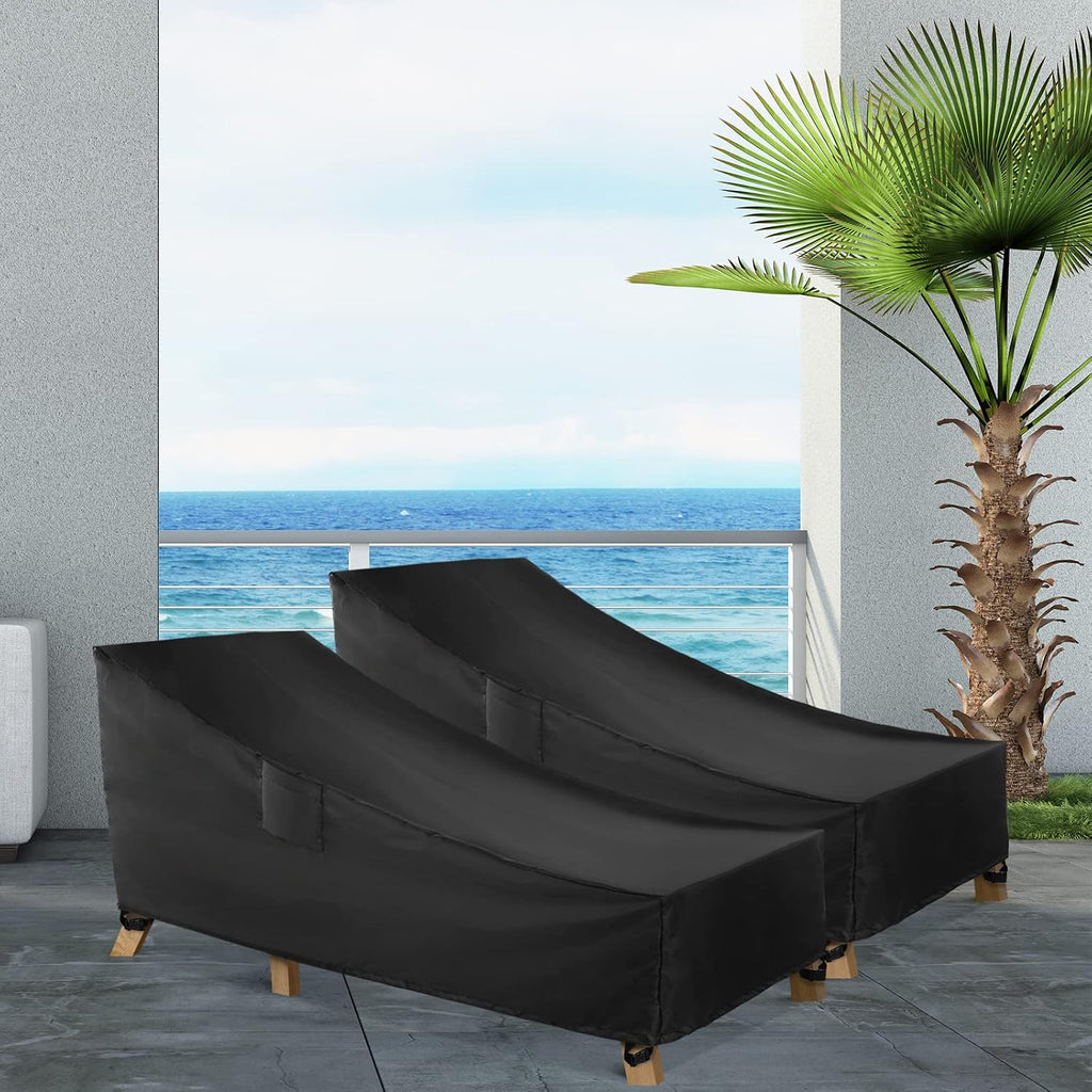 Patio Chaise Lounge Cover Waterproof, Heavy Duty Outdoor Lounge Chair Covers, Black Durable Patio Furniture Covers