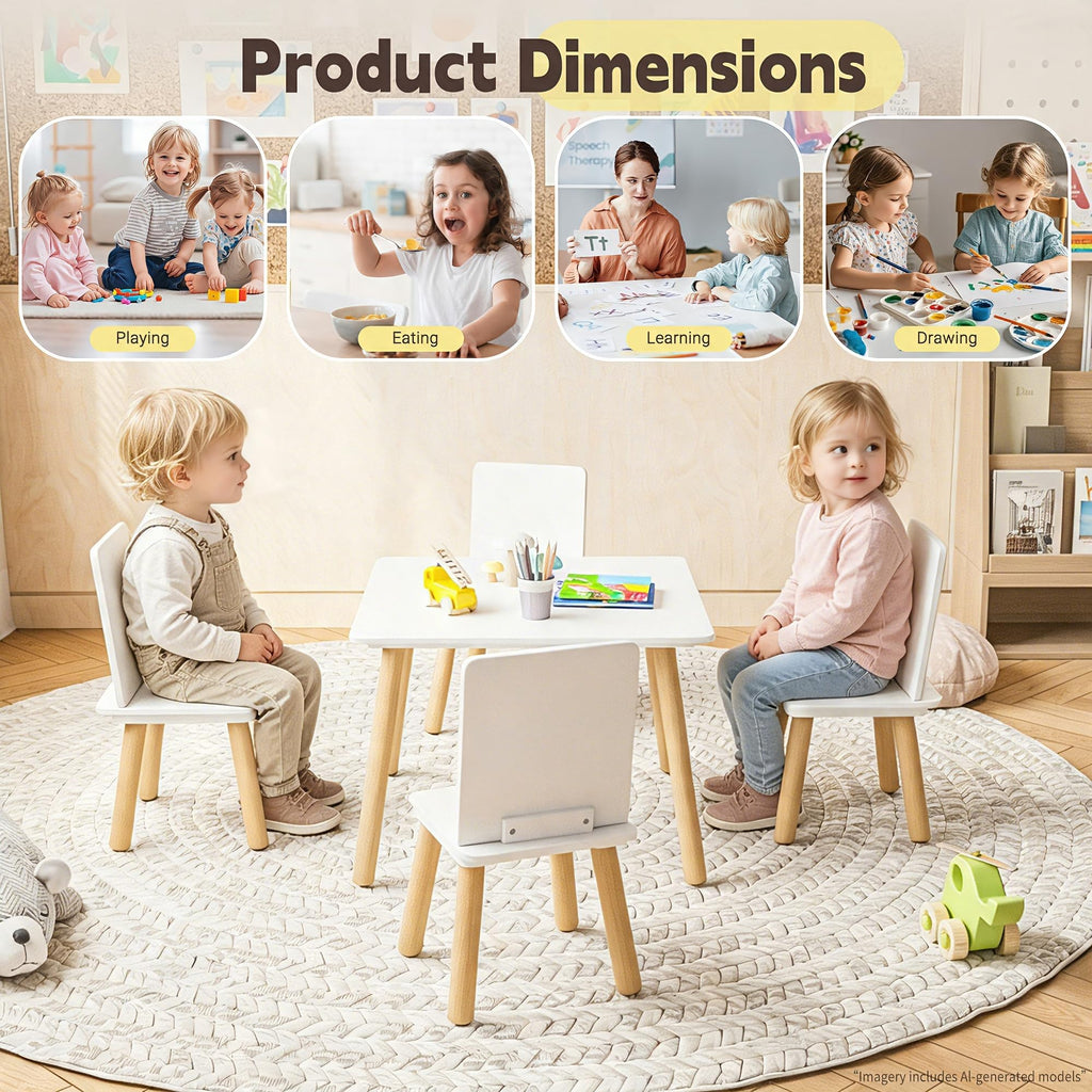 Kids Table and Chairs Set, 5 Pieces Toddler Table and Chair Set, Kids' Table & 4 Chair Sets, Kid Play Table for
