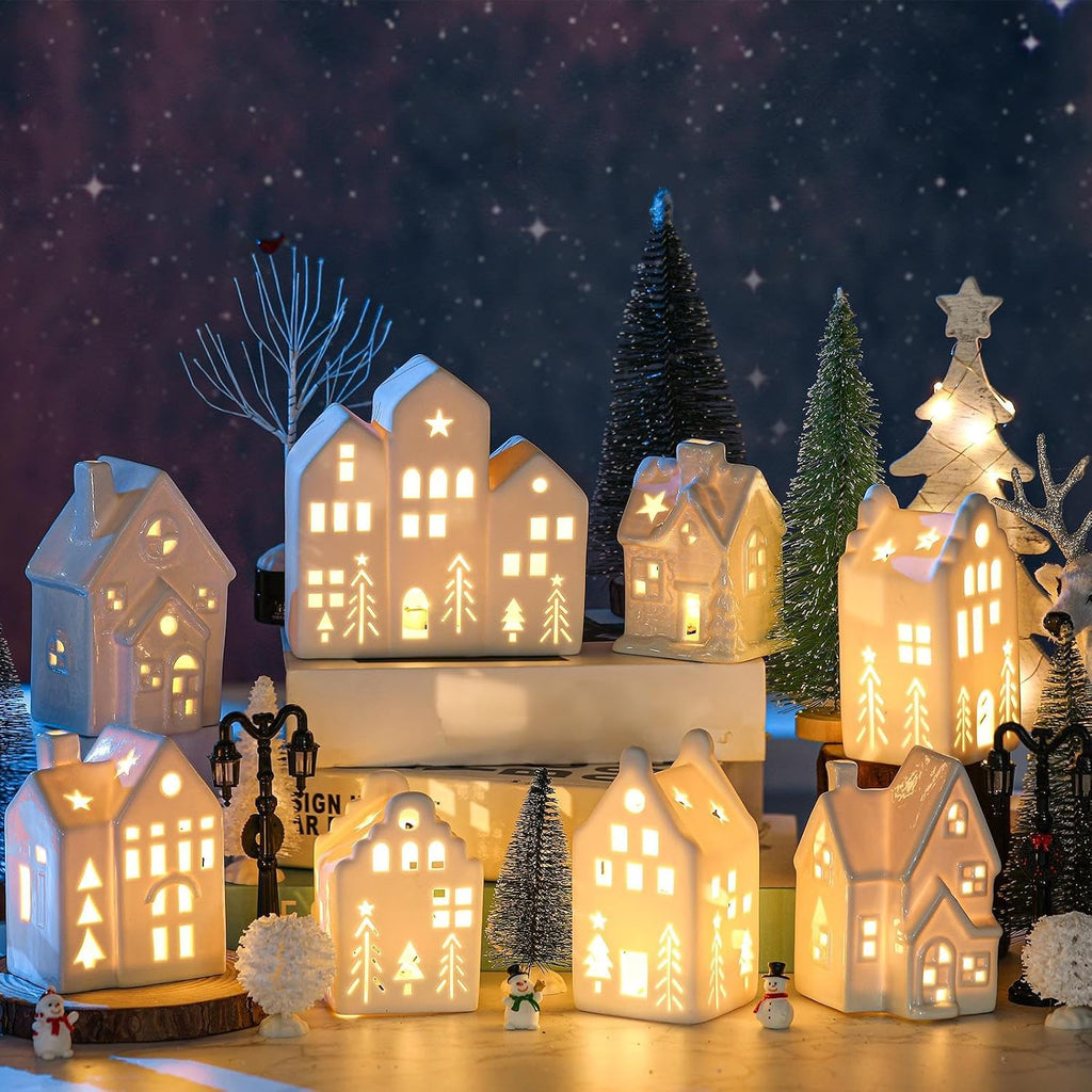 26 Pcs White Elegant Ceramic Christmas Village Set