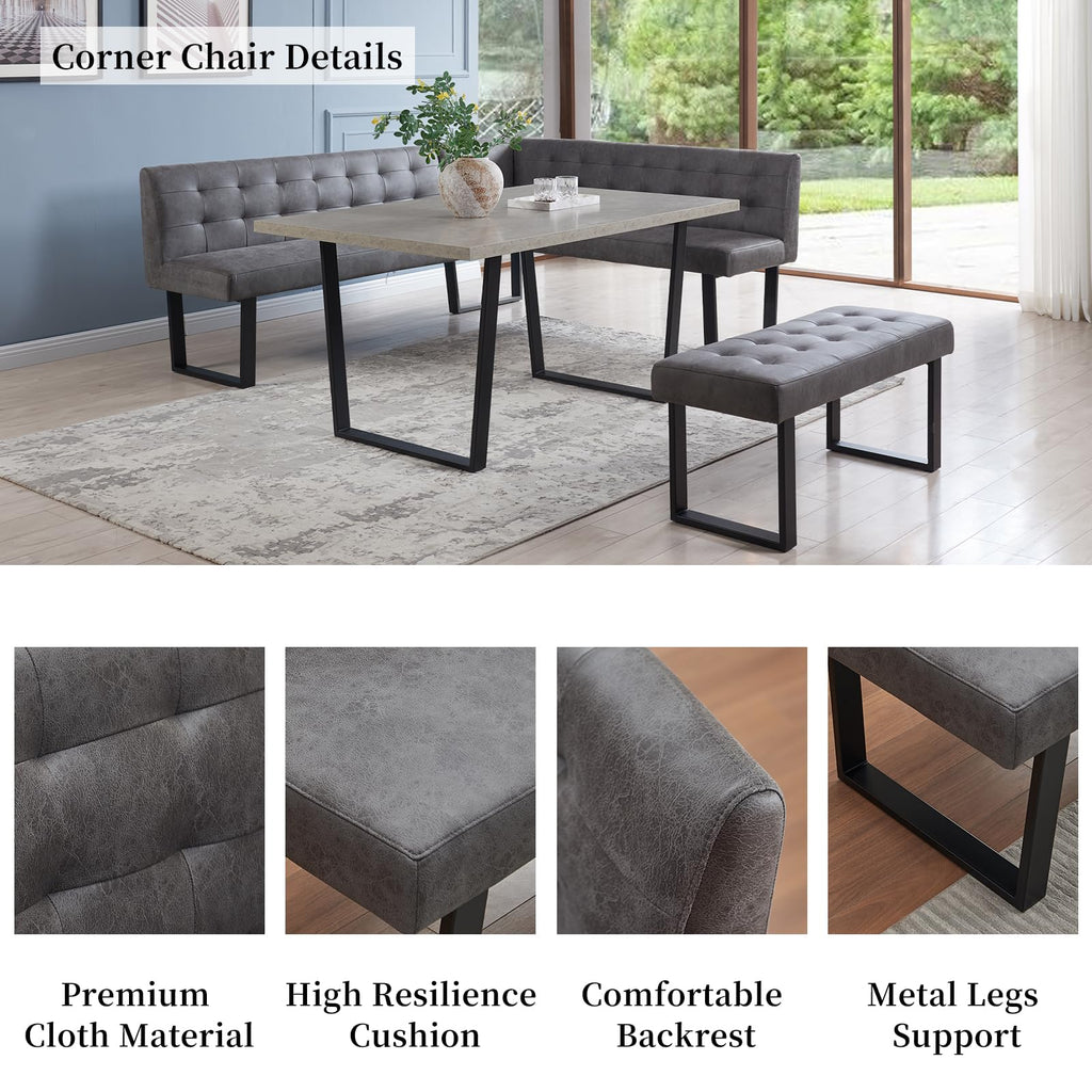Dining Table Set with Bench, Grey Table with Grey Left Seat Bench