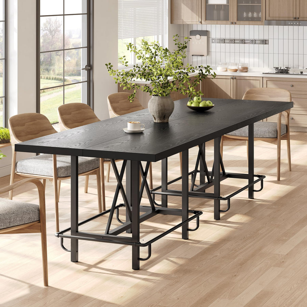 63-Inch Industrial Bar Table with Metal Footrest, Counter Height Pub Table Bar & Entertaining (Black)