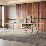 Writing Computer Desk, 60-Inch Large Executive Desk Office Workstation with Chrome-Plated Legs and Built-in Power