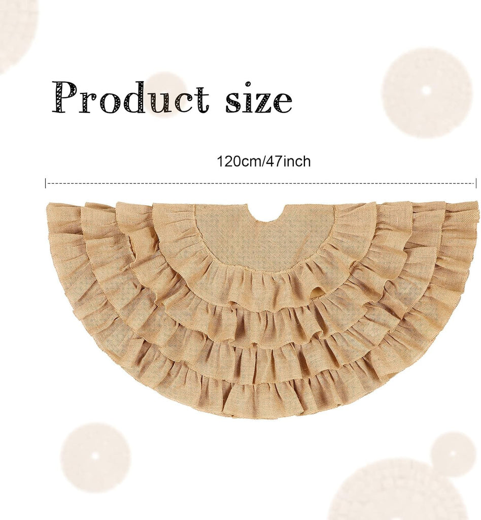Burlap Christmas Fall Tree Skirt Boho Ruffled Trim Christmas Tree Collar Linen Rustic Skirt Decorations for Farmhouse