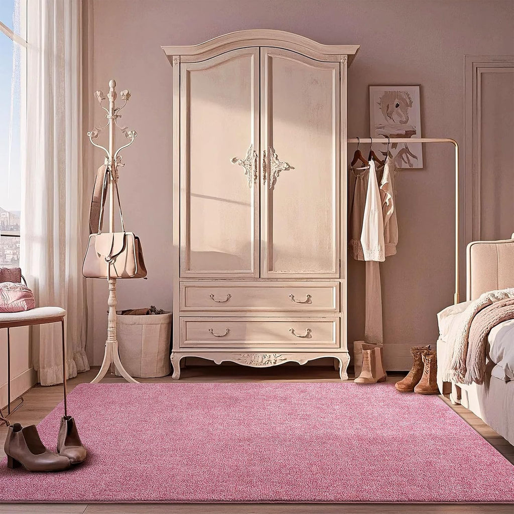 Large Washable Area Rug, Pink Memory Foam Carpet, Non-Slip Fluffy Rugs for Girls Bedroom Bedside Office Dorm