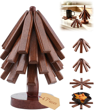 Wooden Trivets Tree for Hot Dishes, Wood Coaster for Hot Pots and Pans - Set of 4