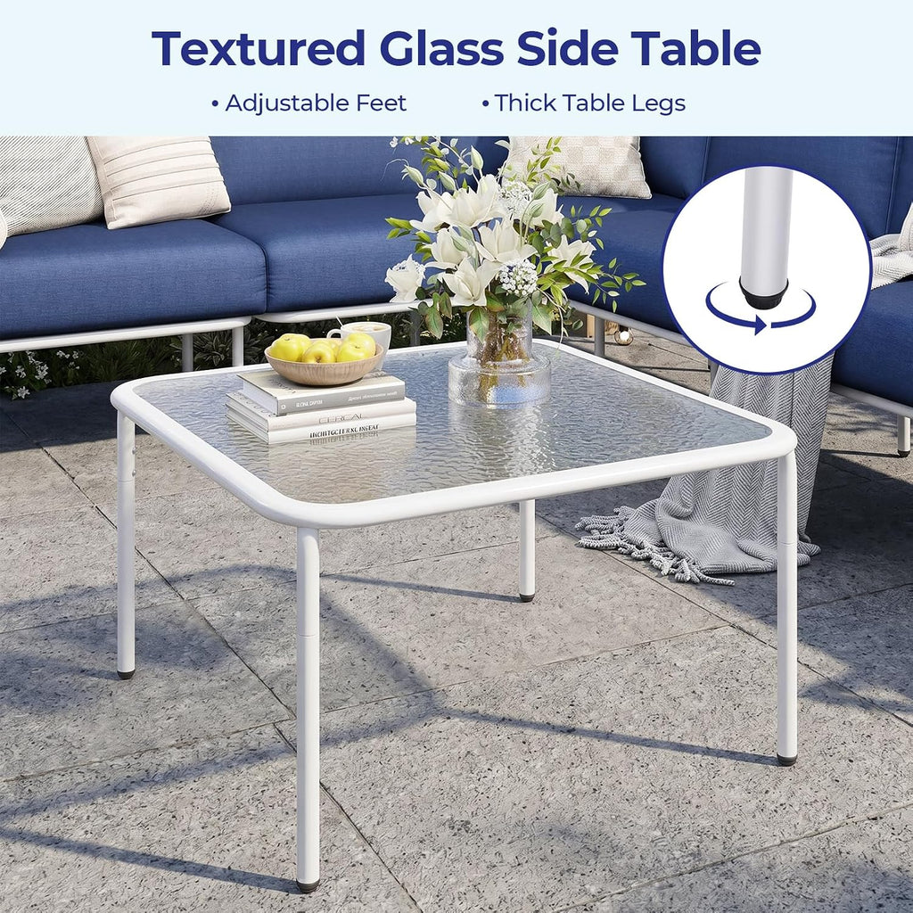 Patio Furniture Set, 6 Pieces Outdoor Sectional Sofa Set, L-Shaped Metal Patio Conversation Set with Side Table