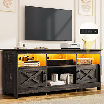 Farmhouse TV Stand with Storage for up to 65 Inch TV, Dark Rustic Oak