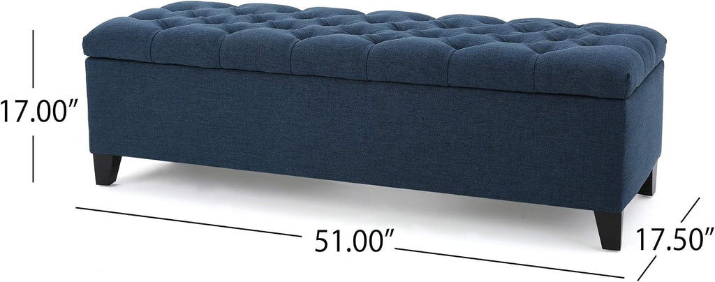 Ottilie Fabric Storage Ottoman, Dark Blue, 17.75"D x 51.5"W x 15.75"H