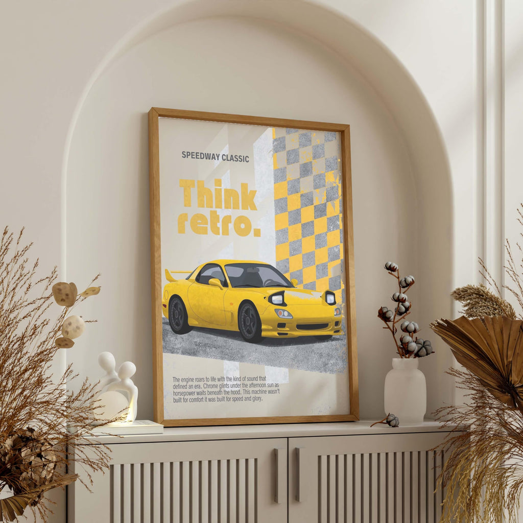 Retro Car Poster Vintage Car Poster Canvas Wall Art - Yellow Racing Coupe Decor for Boys Room, Garage & Office