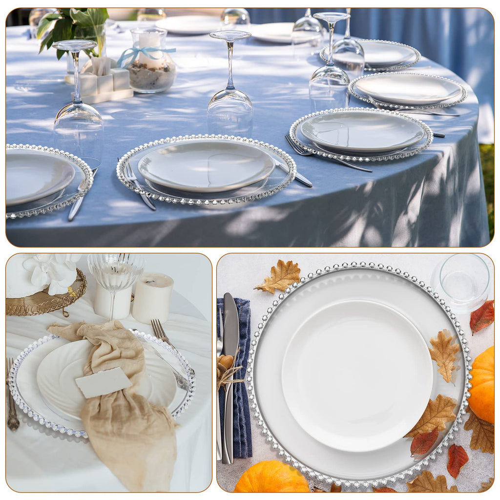 18 PCS Clear Charger Plates with Beaded Rim, Clear