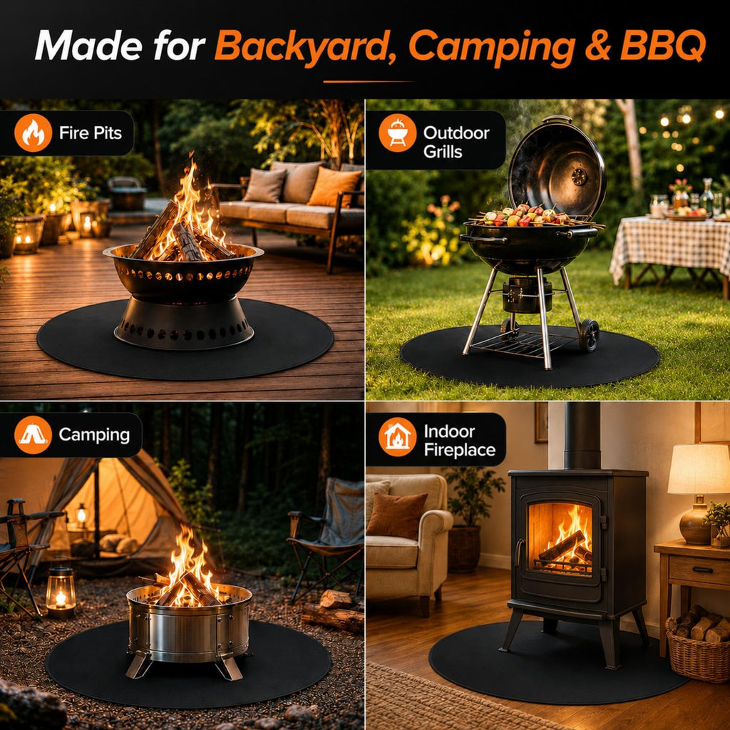 48 inch Round Fire Pit Mat for Outdoor Grills, Black