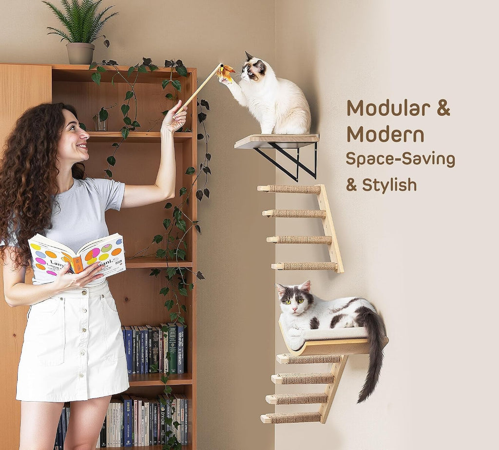 Cat Wall Shelf with Curved Hammock Bed, Wall Mounted Cat Perch