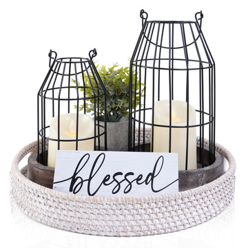 Rustic Farmhouse Lanterns Set of 7, Modern Home Decor Table Centerpieces