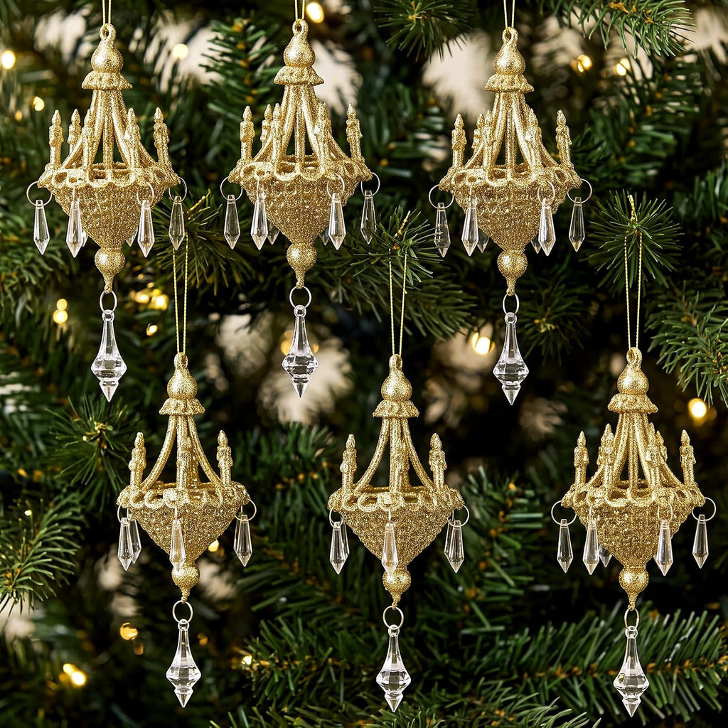 4 Pcs Gold Chandelier Ornaments Crystal Hanging Christmas Tree