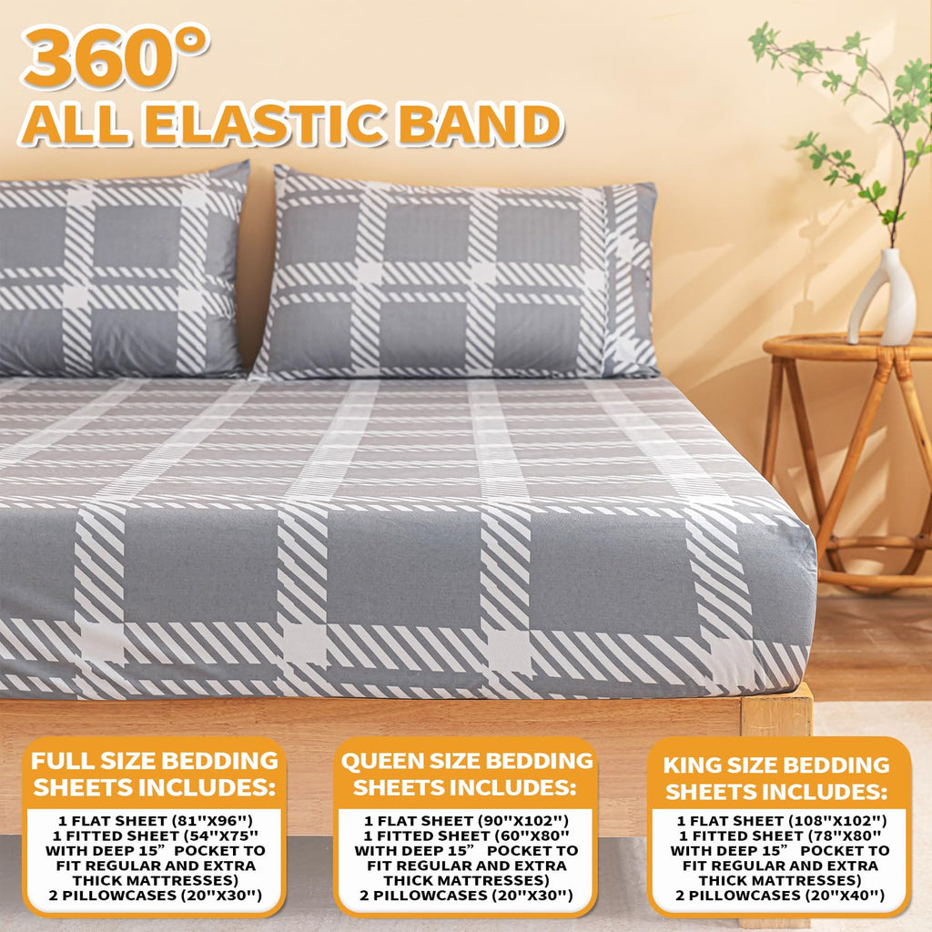 Printed Flannel Sheets Queen Size, Microfiber Brushed Flannel Bed Linen Set Deep Pocket Ultra Soft & Durable, 4 Piece