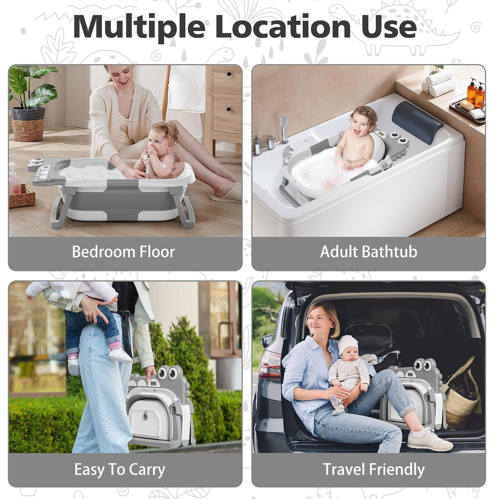 Collapsible Baby Bathtub, Baby Bath Tub with Soft Cushion & Real-Time Thermometer, Baby Bathtub Infant to Toddler Tub