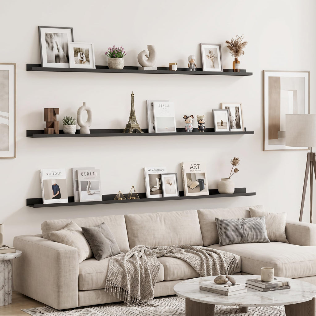 20 Inch Floating Shelves, Black Picture Ledge Shelf Set of 3