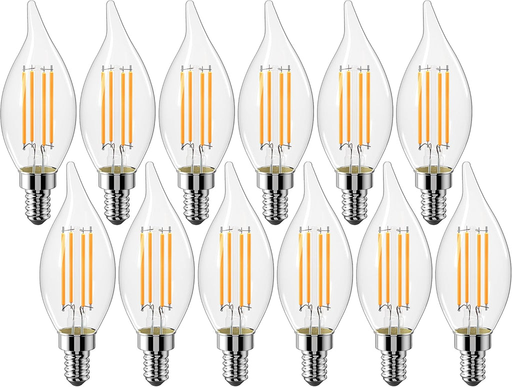 Dimmable E12 Candelabra LED Light Bulbs 60 watt Equivalent, 2700K Warm White Chandelier Candle Bulb, 6W 650 Lumen