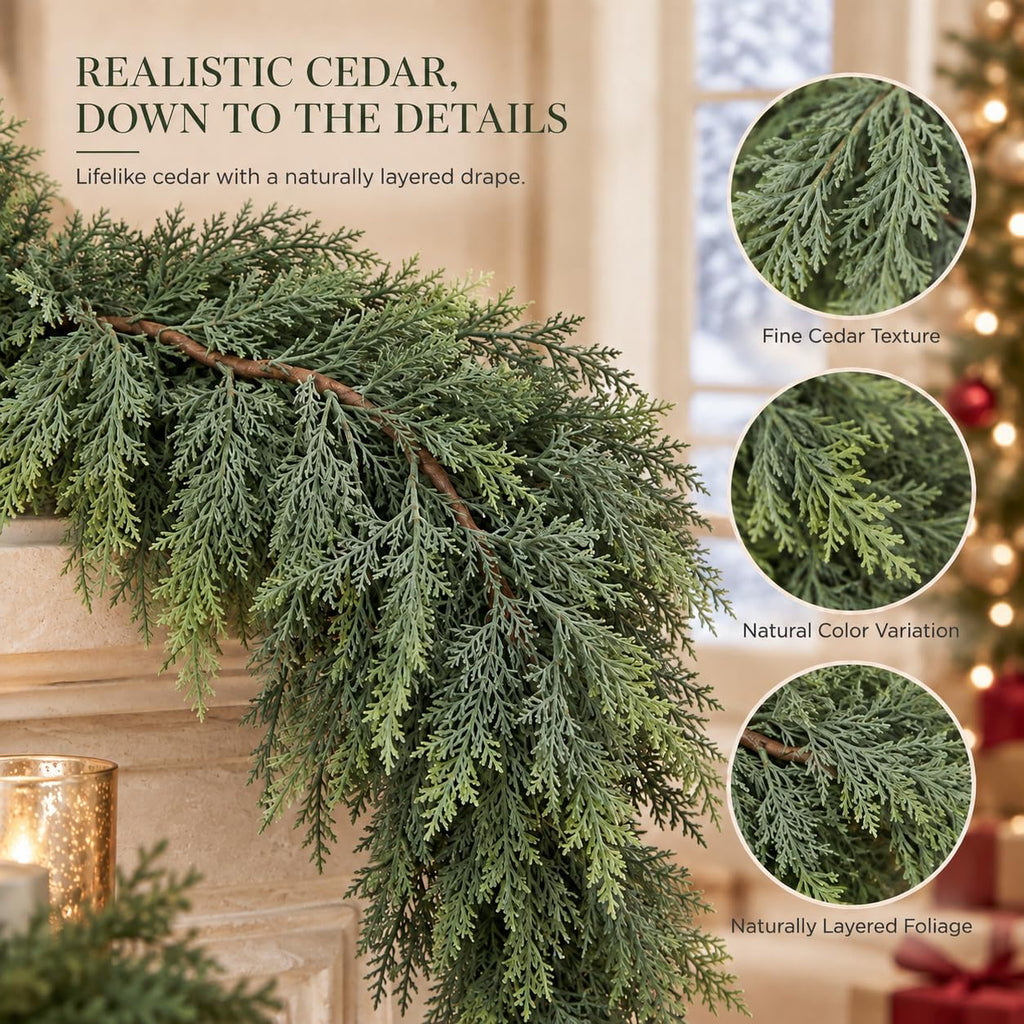 5.7 FT Christmas Greenery Real Touch Cedar Garland for Indoor Outdoor Decor