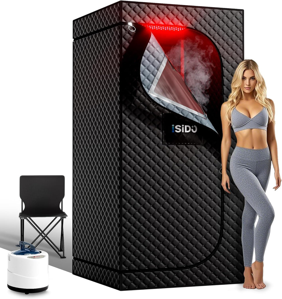 Upgraded Infrared Steam Sauna with 660nm Red Light Therapy & 850nm Infrared Light Panel, 3L 1300W Steamer