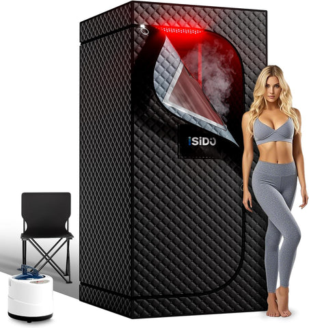 Upgraded Infrared Steam Sauna with 660nm Red Light Therapy & 850nm Infrared Light Panel, 3L 1300W Steamer