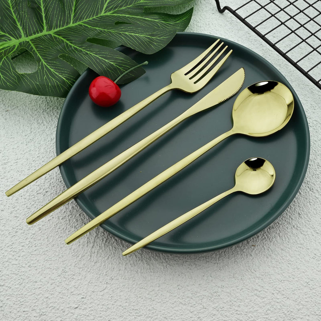 24pcs Silverware Flatware Sets, Mirrored Stainless Steel Cutlery Set, Spoons Forks Knives, Modern Design, service for