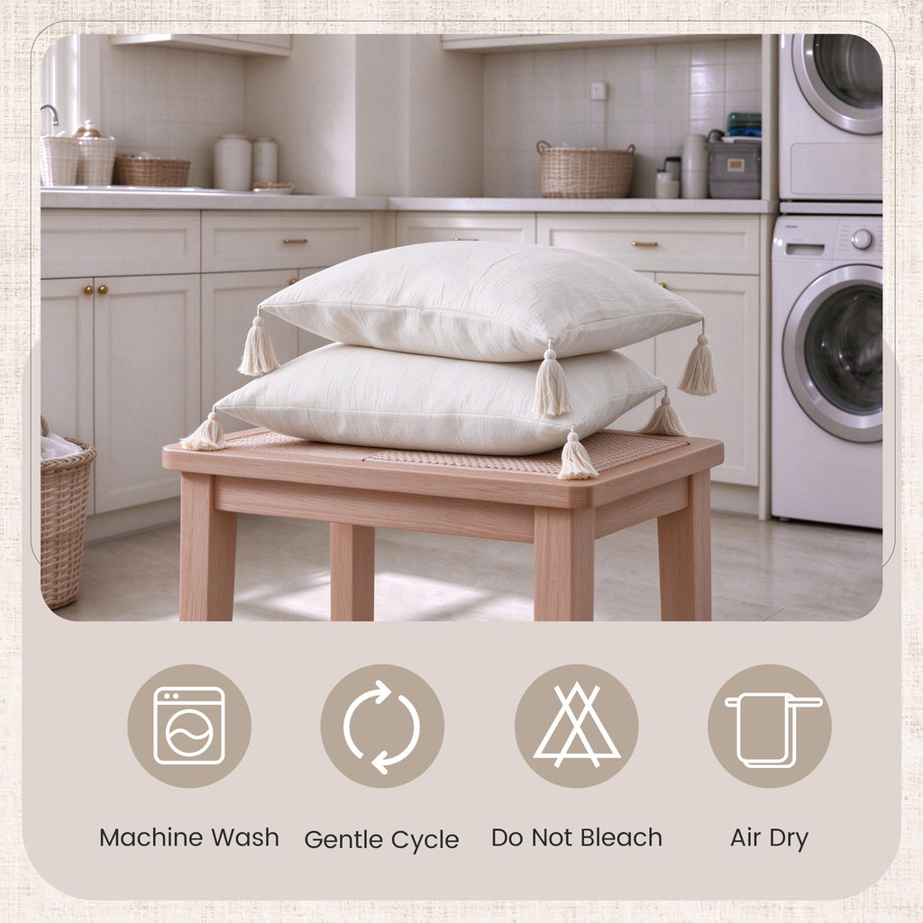 Throw Pillow Covers 18x18 with Tassels Cream White