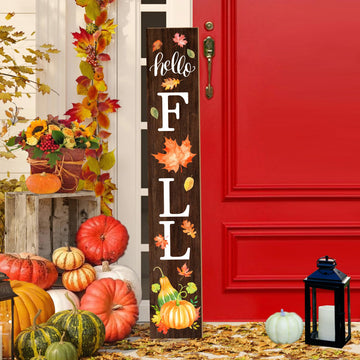 Hello Fall Welcome Sign for Front Porch Standing, Wooden Porch Sign with Leaves for Front Door Decorations, Rustic