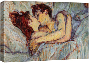 In Bed The Kiss by Henri de Toulouse-Lautrec - Canvas Print Wall Art Famous Painting Reproduction - 12" x 18"