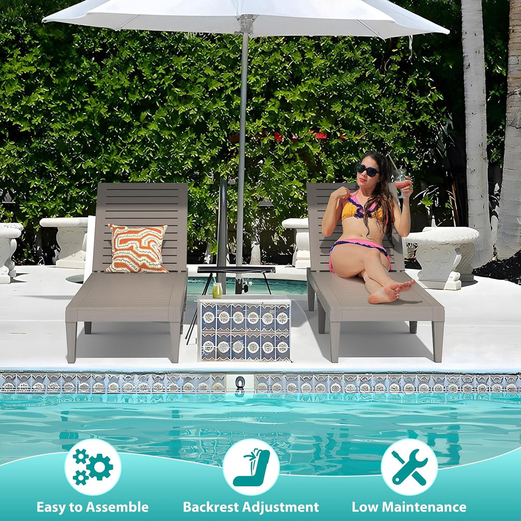 Outdoor Lounge Chairs Set of 2 for Poolside Patio, Weather-Resistant Pool Chaise Lounge with Adjustable Backrest