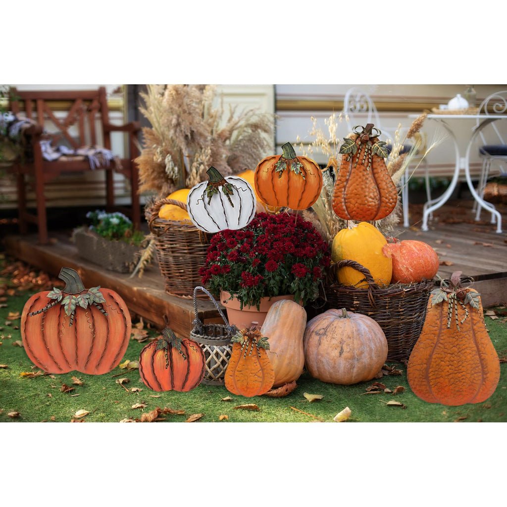 Metal Pumpkin Stakes Yard Signs Fall Decor Decorative Lawn Garden Stake