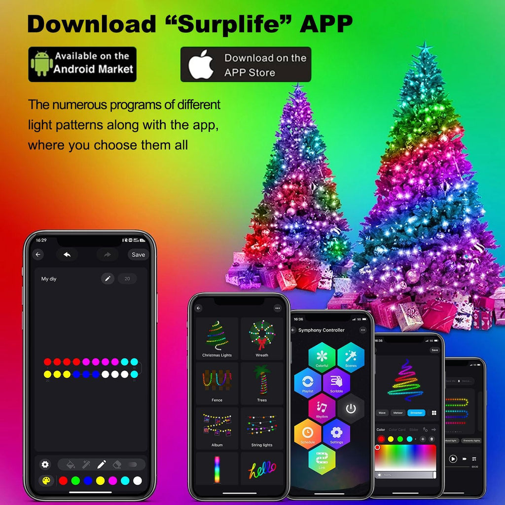 Smart LED Christmas Tree String Lights with Ring APP Remote Indoor Outdoor