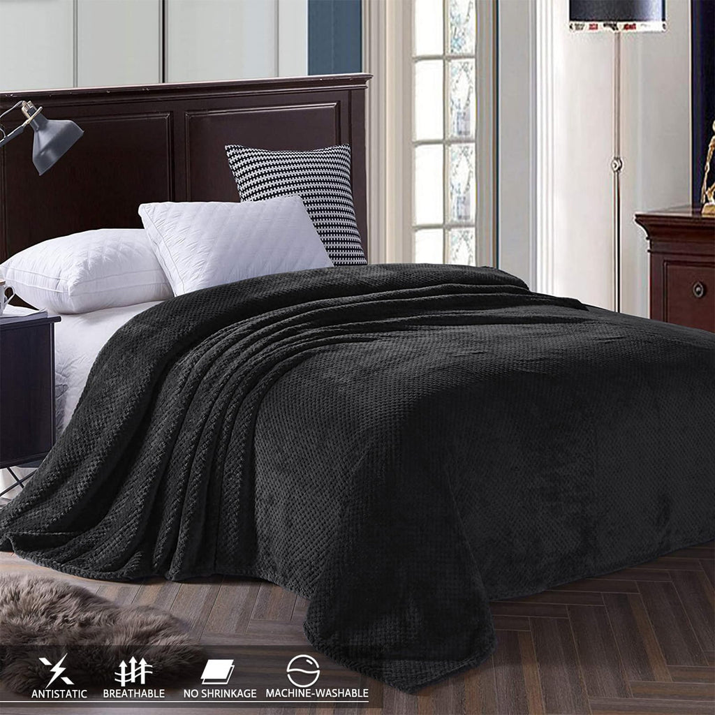 Soft Waffle Fleece Bed Blanket Twin XL Size, Black