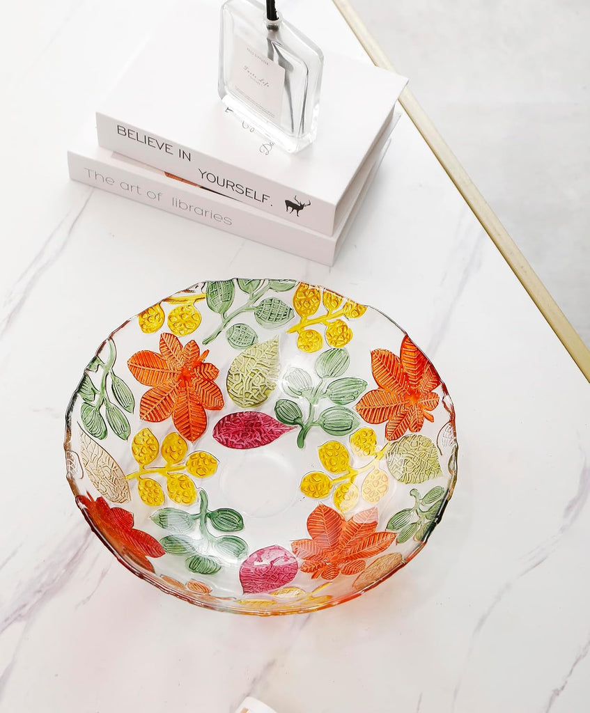 Large Hand Painted Colorful Crystal Glass Decorative Bowl.
